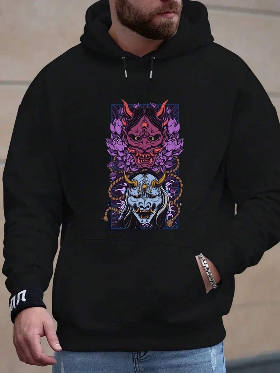 Sudadera con Capucha para Hombre, Sudadera Negra Fashion con Estilo Gótico y Demoníaco, Ideal para Fans de la Cultura Oriental, Caliente y Protectora Contra el Frío, Adecuada para Eventos Temáticos, Cosplay, Diseño Único y Impactante,sudaderas para hombre,sudaderas,sudadera,sudaderas para parejas,twilight,halloween. - Negro - Ver 1