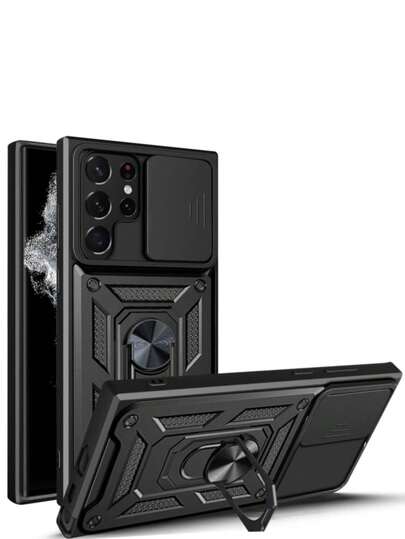 1 件时尚滑动窗口相机镜头保护器带支架手机壳适用于三星和红米机型