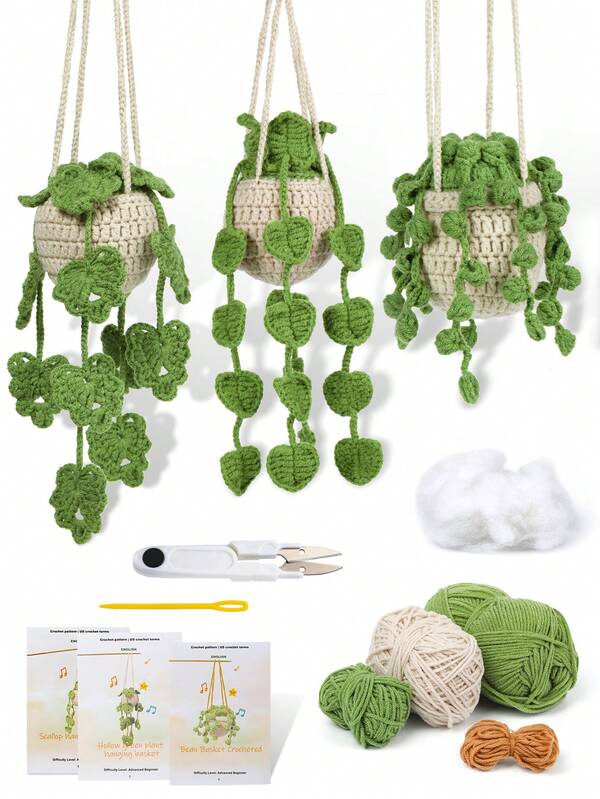 Crochet Kit For Beginners, Hanging Potted Plants Crochet Starter Kit With Step-By-Step Video Tutorials Complete Crochet Kit For Beginners Decoration,Comes Wwith Basic Accessories (Accessory Colors Are Random)