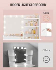 HEXCELEN 90cm Dressing Table With Mirror, Dressing Table With LED, 3 Brightness Levels, 2 Drawers, 4 Open Shelves And 2 Compartments, Dressing Tables, Modern, White - Phích cắm loại C của EU (220-240V) - Xem 7