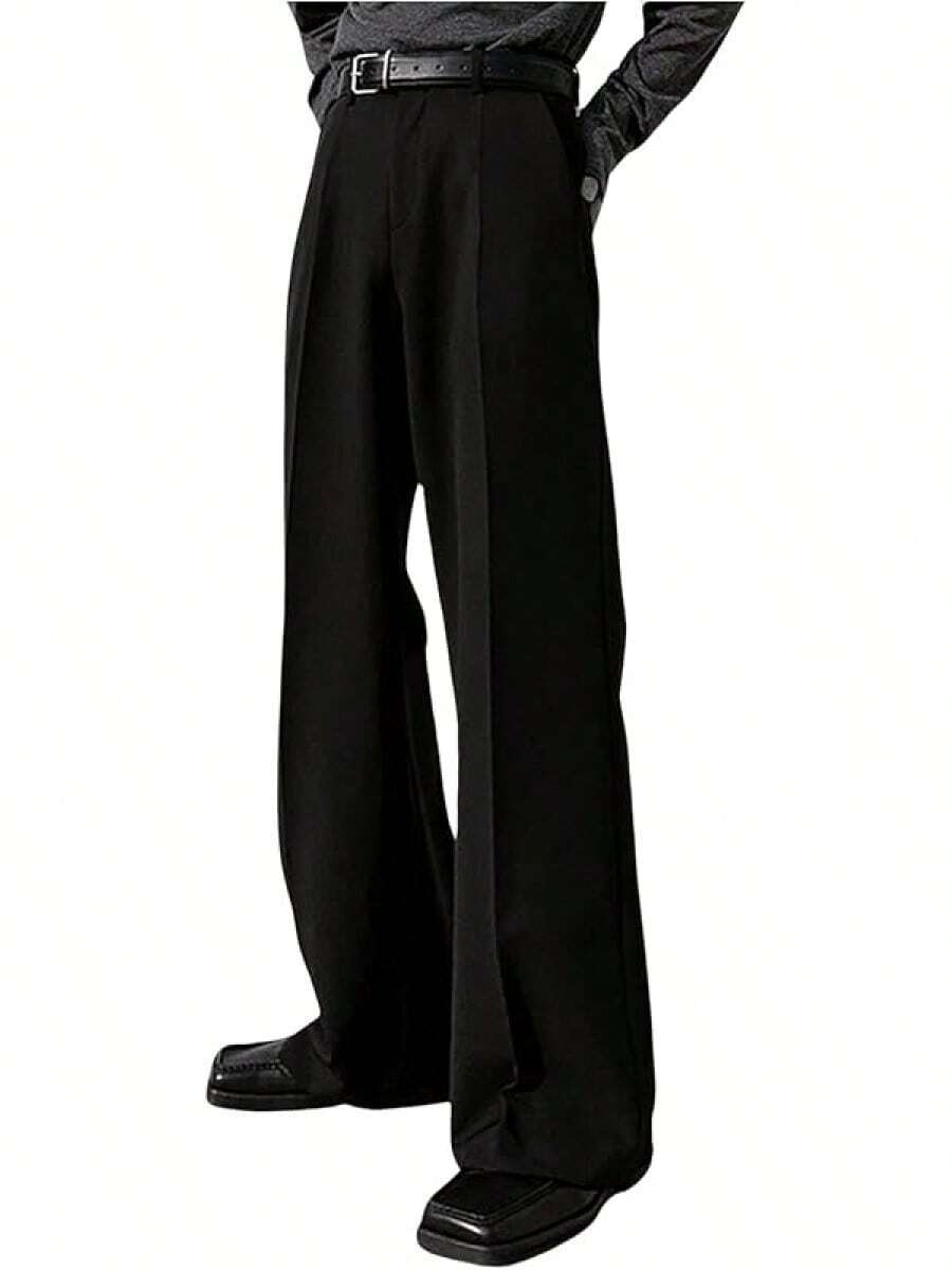 Men's Flare Baggy Dress Pants Wide Leg Pleated Casual Slacks Office Business Suit Trousers With Pockets, 2025 Style VHGQ - 黑色 - 查看 1