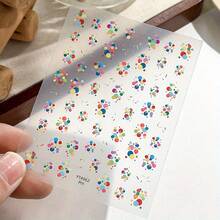 Reusable Self-Adhesive Nail Stickers - Shimmery Moire Fantasy Space Theme, Cartoon Colorful Balloons Dot Design, Unscented, For Women, Festival Celebration - 彩色 - 查看 7