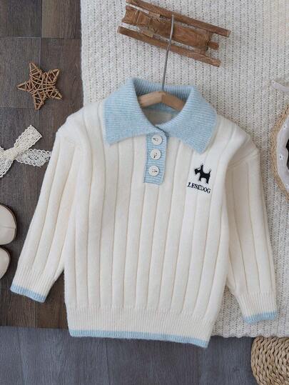 女童时尚字母刺绣领针织衫，适合运动、户外活动、度假穿着，是送给女孩的绝佳礼物，秋冬季款。