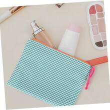 Ins-Style Simple Purple Checkered Cute Girlish Portable Storage Bag, Which Can Be Used As A Makeup Bag, Toiletry Bag Or Clutch.