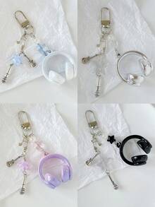 音乐耳机钥匙扣，配有吉他和麦克风吊坠，可作为包包/背包装饰，可爱Y2K风格，是节日、开学、圣诞节、万圣节送给音乐爱好者的理想礼物，也适合送给老师、朋友、姐妹。