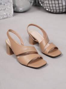 Women's Casual Comfortable Thick Strap Flat Sandals, New Summer Style Mocha Brown Square Toe Chunky Heel Sandals, Suitable For Vacation, Commuting, Thanksgiving, Halloween, Christmas - Mocha Brown - View 6