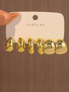 6-12pcs Gold + Silver Teardrop Smooth Hoop Earrings (No Card Packaging) (Bagged)