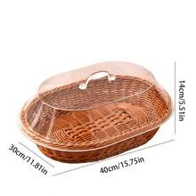 Cesta de pan de mimbre Faridabio con tapa de acrílico transparente - Bandeja de alimentos duradera y lavable para postres y frutas - Perfecta para la cocina, el picnic y la exhibición en el hogar, el embalaje de cartón duro reduce el riesgo de daños