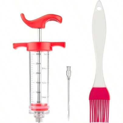 Meat Injector Kit, Plastic Marinade Injector Syringe With Screw - On Meat Needle, Turkey Injector Beef Chicken Grill Cooking