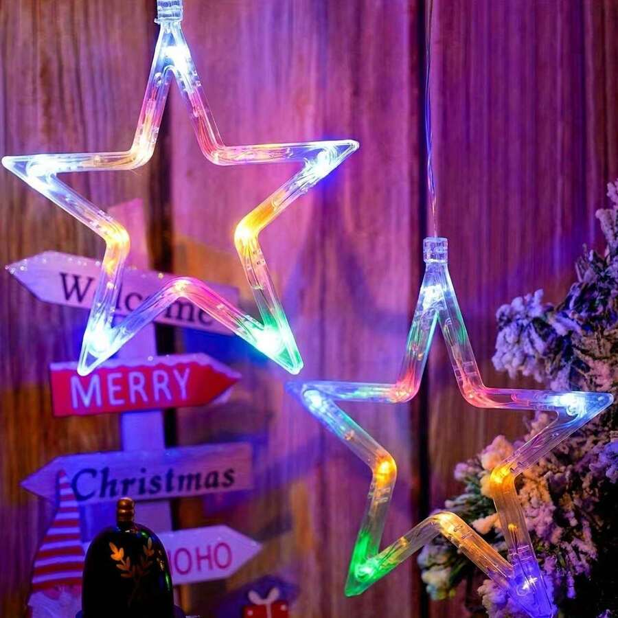 1pc Suction Cup Star String Lights, Suitable For Christmas, Wedding, Party, Holiday, Gift, Home Decor, Bedroom Decor, Party Decor, Wall Decor, Birthday Decor, Garden Decor, Festival Decor - Multicolor - View 1