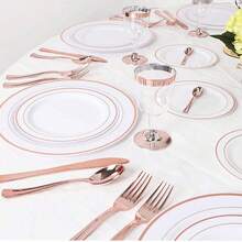 مجموعة أدوات المائدة بلون الذهب الوردي 150/75/50/30/25/15/10/2 قطعة، شوك السلطة وملاعق، مناسبة للكيك والحلويات والسلطات والبرغر، رائعة لحفلات عيد الميلاد والأعراس والمطاعم والحفلات المناسبات، ديكور عيد الميلاد وعيد الشكر والسنة الجديدة