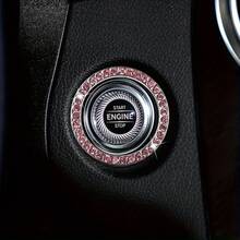 1 Piece Car One-Button Start Decoration Ring - Shiny Crystal Embellished Engine Start Button Cover, 2 Colors Available (Pink, White) Universal Car Interior Accessories - 粉色 - 查看 1