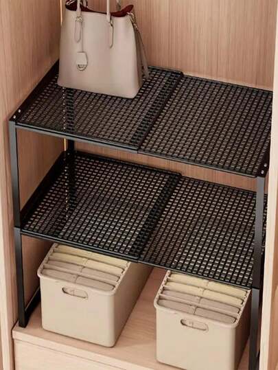 Organizador de armario ajustable y expandible de alta resistencia - Estantería de almacenamiento de metal apilable y ahorradora de espacio con acabado pulido, sin necesidad de montaje. Ideal para la cocina, el dormitorio, la organización del escritorio, estanterías de almacenamiento, estanterías de servicio, estanterías de cocina, accesorios de cocina, estanterías para zapatos, estanterías de almacenamiento, estanterías de pared.
