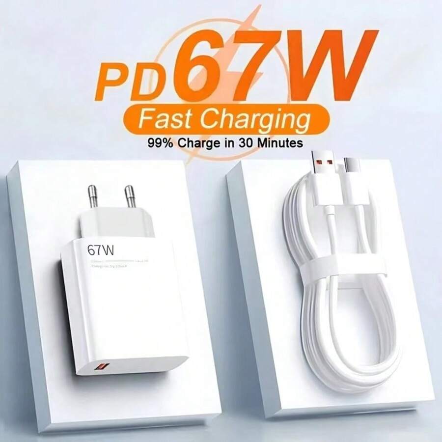 67W Fast Charger 6A Turbo Data Cable 13 12 12T 12S Pro Redmi Note 11 11S 12 Pro F5 X5 F4 X4 Gt - Nhiều màu - Xem 1
