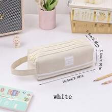 1pc Korean Style Dual Layer Oxford Cloth Handheld Stationery Bag, Spacious Capacity Zipper Pencil Case For Students - Multicolor - View 21