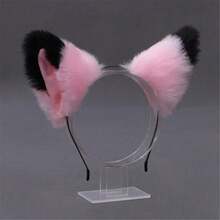 1 件动物派对，带蝴蝶结的毛茸茸耳朵头带，可爱的猫耳头饰，适合角色扮演、化妆舞会、万圣节、全年
