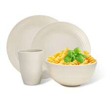 4/16/32 件塑料餐具套装 - 包括盘子、碗、杯子 - 牢不可破可重复使用的耐用餐具套装 - 洗碗机和微波炉 - 适用于家庭、餐厅、派对、房车、礼物、野餐、露营、学校用品、返校、野餐必需品 | 时尚餐具设计 - 万圣节、圣诞节