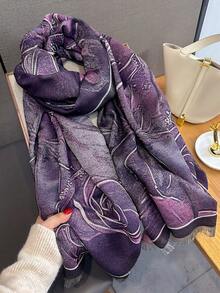 1pc Elegant Floral Jacquard Scarf, Versatile Warm Wrap Shawl For Women, Faux Cashmere