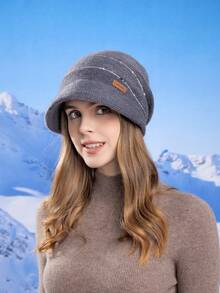 1pc Women's Winter Thick Knit Beanie Hat, Outdoor Warm Cuffed Ski Cap With Wide Brim, Flattering & Ear Warmer, Suitable For Maternity