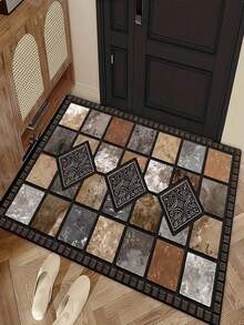1pc New Red Stone & Tile Pattern Doormat, Suitable For Living Room, Bedroom, Indoor - Machine Washable - Flannel Material, Delicate Wrap, Skin-Friendly, No Pilling, Water-Resistant Easy Care, Odorless - Ideal For Home Decor, Room Decor, Living Room Carpet, Bedroom Carpet, Bathroom Carpet, Kitchen Carpet, Area Rug, Hotel Decor - Area Rug, All Season Use.