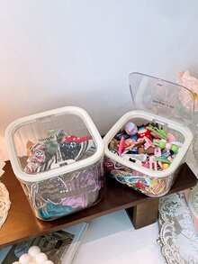 صندوق تخزين ملحقات الشعر على المكتب مع غطاء، صندوق مجوهرات، منظم ربطات الشعر والكليبسات للأطفال، رف شفاف بتصميم بسيط