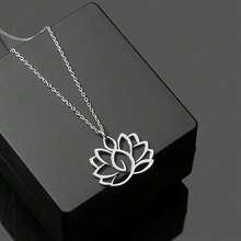 Dây chuyền mặt dây hình hoa sen, Dây chuyền mặt dây hình chùa Unalome bằng thép không gỉ dành cho nữ, Trang sức bùa hộ mệnh Yoga, Quà tặng - Vòng cổ hoa sen - Xem 9