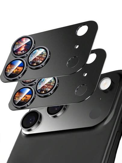 2 Packs Camera Lens Protector Compatible With IPhone 17 Pro Max 16 15 14 Pro Max Plus, [Military Grade Shatterproof] [Strong Adhesion] Metal Aluminum Alloy Tempered Glass Camera Screen Protector Compatible With IPhone 13 12 11 Pro Max Mini