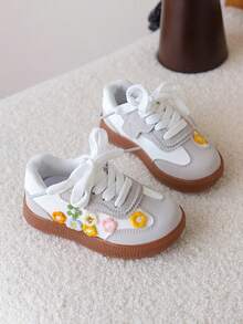 1 Đôi giày thể thao đế mềm họa tiết hoa cho bé gái, giày thường ngày cho học sinh, mùa thu - Màu be - Xem 1