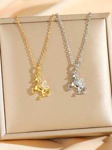 1pc Fashionable Cubic Zirconia Inlaid Pegasus Pendant Necklace, Stainless Steel, Gift For Mother's Day, Halloween, Christmas, New Year, Birthday