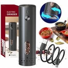 1pc Smart Electric Pepper Grinder. Type-C Charging (Includes 300mAh Lithium Battery). 110ml Large Capacity/LED Light|6 Coarseness Levels Adjustment|Top Filling/Ceramic Grinding Core. Suitable For Grinding Various Spices. Ideal For Kitchen, Outdoor And BBQ Use. An Essential Kitchen Tool.