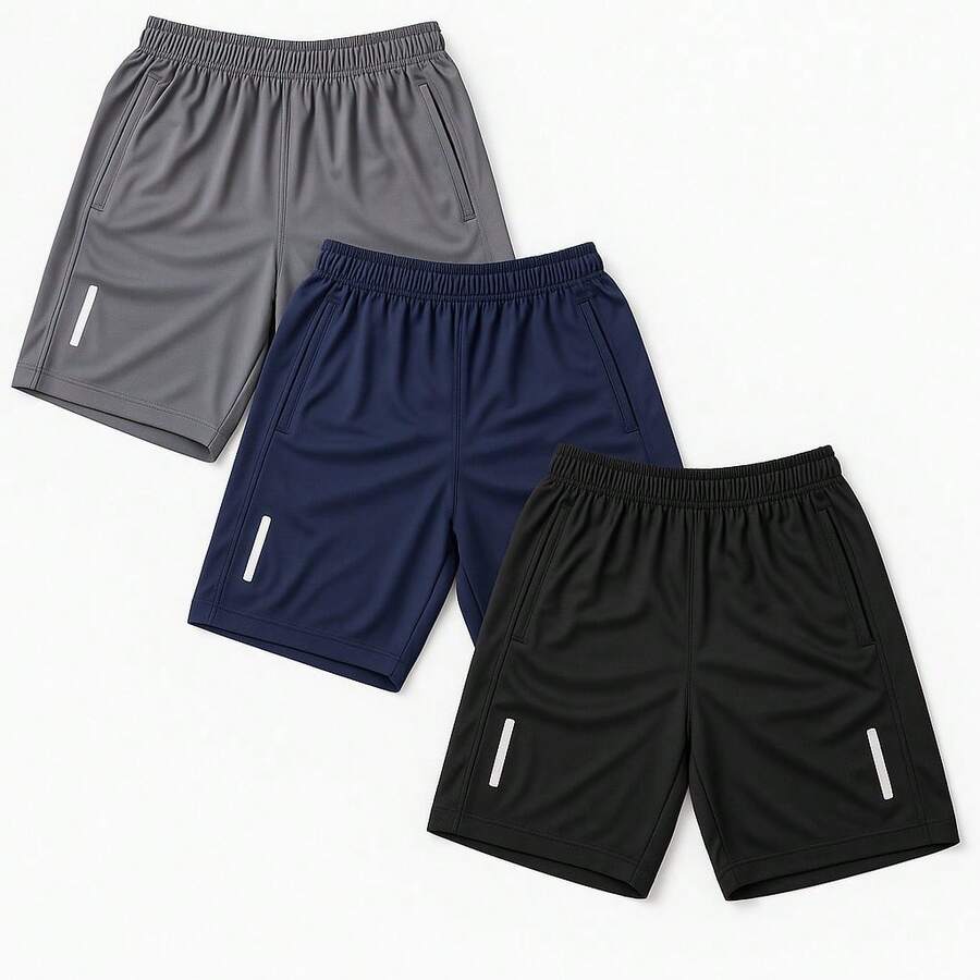 3-Piece Men's Sports Gym Shorts Kit With Reflective Zipper - Multifärgad - Visa 1