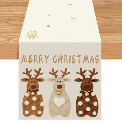 Chemin de table de Noël, chemin de table de vacances saisonnières avec renne aquarelle pour la cuisine et la salle à manger, décoration de Noël rustique pour la maison