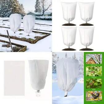 冬季植物覆盖物，束带植物保护袋/毯子，用于防霜冻，防止户外果树、植物、灌木结冰、寒冷，动物 - 可重复使用的冬季植物保护罩