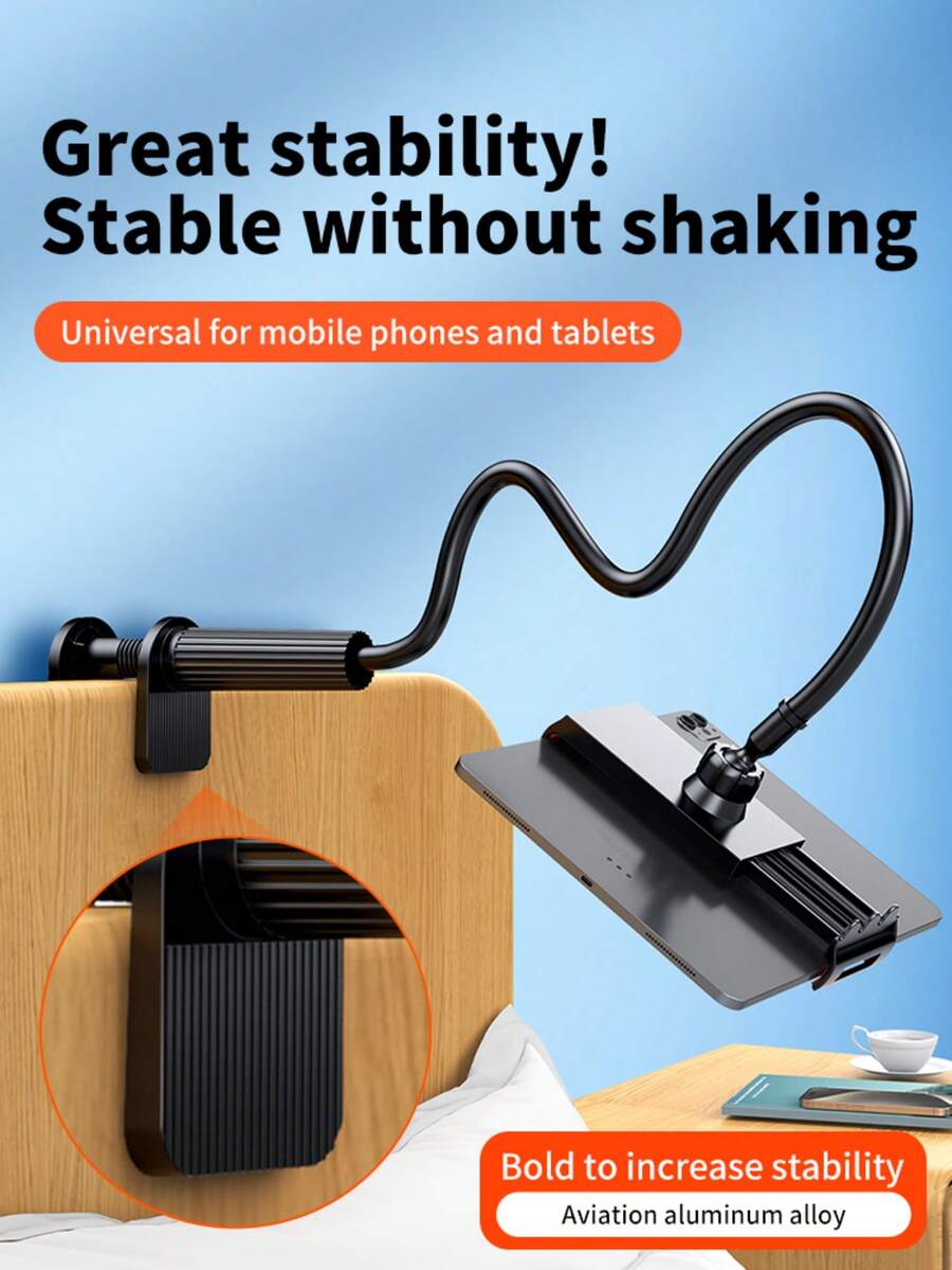Adjustable Phone & Tablet Stand, 28.34/39 Inch Flexible Arm, 360° Rotatable Dual Clamps, Plastic Spiral Base, Desktop & Bedside Mount, Suitable For Live Streaming, TV And Slouchy Use - Reinforced - View 1