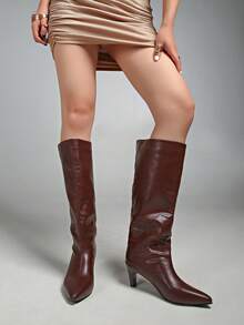 Giày bốt cao gót kitten heel da lộn màu nâu mới thu/đông, đa năng, bốt nữ, giày bốt kitten heel - Màu Đỏ Sâu - Xem 5