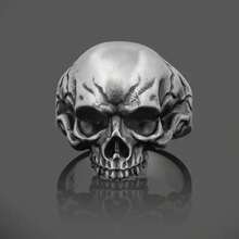 1pc Gothic Punk Hip Hop Half Skull RingHeavy Duty Metal Statement Jewelry, Gothic Wedding/Party/ Everyday Ring For Men & Women Halloween, Dia De Los Muertos, Carnival Costume Accessory - Edgy Birthday/Anniversary Gift For Dark Fashion Lovers - Retro Skull Design With Intricate Detailing, Single Ring For Year-Round Wear, Perfect For Festive Occasions And Bold Fashion Statements, Halloween Jewelry - 銀色 - 查看 5