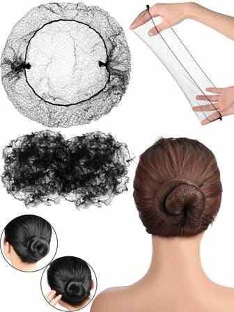 100 Stücke schwarze Haarnetz 50 cm - elastisches unsichtbares Mesh-Haarnetz für Gastronomie, Ballettdutt, Schlafen, Frauen & Perückennutzung