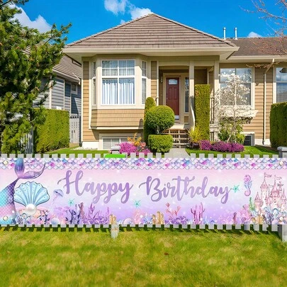 1pc Mermaid Tail Birthday Decoration Banner, Ocean Tail Theme Party Supplies, Birthday Party And Gathering Decorations, Suitable For Anniversaries, Weddings, Festival Decorations, Indoor And Outdoor Decorations