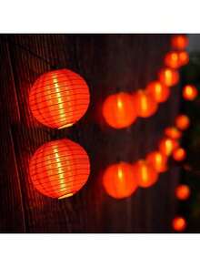 10/20pcs Battery Powered Red Nylon Lantern String Lights, Suitable For Bedroom, Nursery, Patio, Party, Mid-Autumn & New Year Decoration - Red Cloth Lantern - View 4