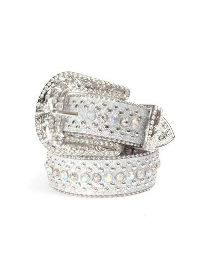 1pc Unisex Western Style Crystal Embellished Belt, Luxury Rhinestone Decorated Waist Belt Fall, Autumn, Halloween
