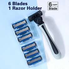 男士手动剃须刀，配备6层不锈钢剃须刀片和可更换刀头 - 彩色 - 查看 14