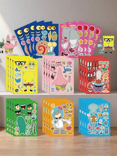SpongeBob SquarePants 8/16 piezas Pegatinas de Puzzle de Bob Esponja, Cuaderno Decorativo, Pegatinas de Escritorio, Pegatinas de Dibujos Animados, Regalo Pequeño Perfecto