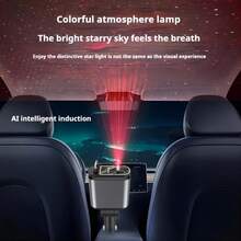 66W Car Charger With Starry Sky Projector Lamp, Retractable Cable Fast Charge Metal Car Charger, 4-In-1 USB PD Car Accessories - Grey - View 7