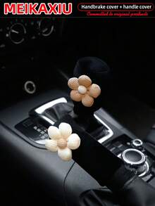 MEIKAXIU 2件組粉色花卉超柔軟毛絨舒適車用手煞車套與排檔桿套，女性車飾配件 - 花朵 - 查看 5