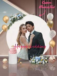 1pc Customized Birthday Wedding Party Round Photography Backdrop Cover, Personalized Photo Text Background, With Elastic Band, Custom Color And Size, Polyester Decoration Photography Prop, Studio Background Wall, Personalized Gift, Spandex Fabric - Multicolor - View 2