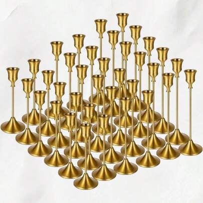 WAXJJDW 36/12/6/3 Pcs Taper Candle Holders Bulk Brass Gold Vintage Candle Stick Holders Decorative Home Decor Centerpieces Suitable For Table Holiday Wedding Decorations. Can Be Used In A Variety Of Scenarios: Place On The Dining Table Or Fireplace In The Bedroom Or Living Room To Create A Romantic Atmosphere. Suitable For Weddings, Home Decoration, Parties, Christmas Or Other Occasions. Our Metal Candle Holders Complement Any Celebration. Brass Vintage Candle Stick Home Decor Table Centerpieces Celebrate And Set The Mood. Suitable For Any Home Style, It Is An Atmospheric Embellishment For The Dining Table Or Fireplace (Candles Not Included)