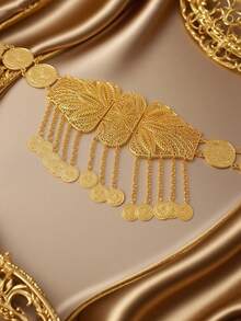 Herseygold 土耳其库尔德镀金女士腰带，配阿拉伯中东硬币链，适合节日婚礼服饰首饰 - 金色 - 查看 3