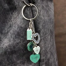 1 Piece Fashionable And Exquisite Cat'S-Eye Stone Heart-Shaped Car Keychain Pendant - Mint Green - View 3