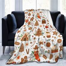 1pc Christmas Flannel Blanket With Gingerbread Man, Gingerbread House, Candy Cane, And Stocking Print, Soft And Warm Throw Blanket, Perfect Gift For Family And Friends, Suitable For Christmas Decor, Bedroom, Living Room, Office, Camping - White - View 7