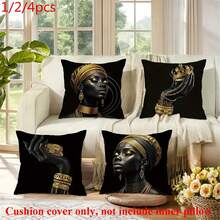 1/2/4 Stücke wählbar, moderne afrikanische Frau Familie Kissenbezüge aus Polyester, 45x45cm, goldene schwarze Farbe, mit Reißverschluss, bequeme Dekokissenbezüge im Landhausstil, (ohne Kissenfüllung)